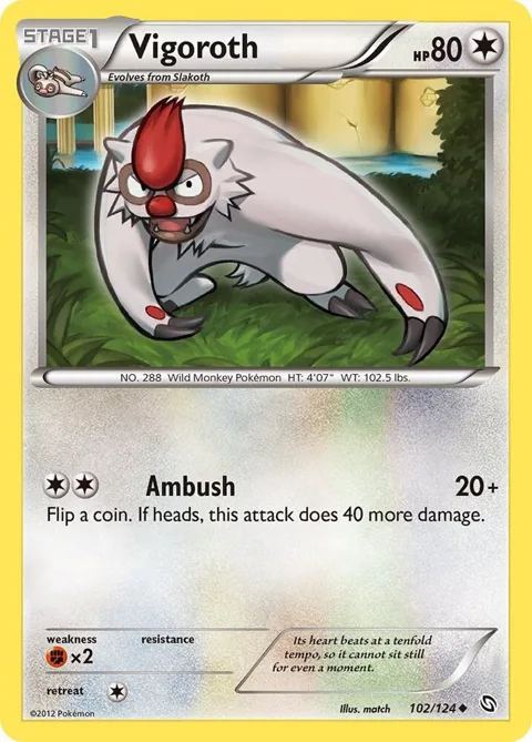 Vigoroth #102/124 Pokémon card from Dragons Exalted