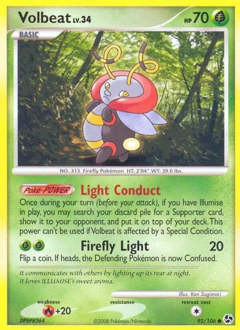 Volbeat #92/106 Pokémon card from Great Encounters