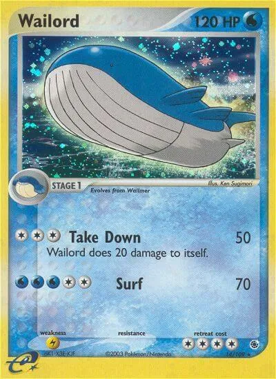 Wailord #14/109 Reverse Holofoil Pokémon card from EX Ruby and Sapphire