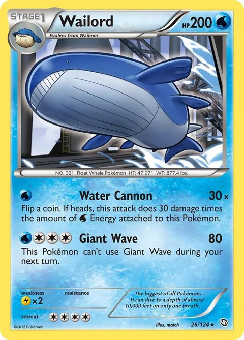 Wailord #26/124 Holofoil Pokémon card from Dragons Exalted