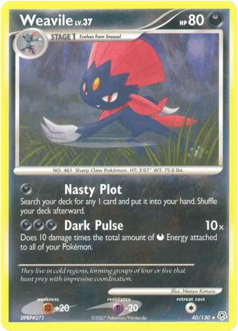 Weavile #40/130 Pokémon card from Diamond and Pearl