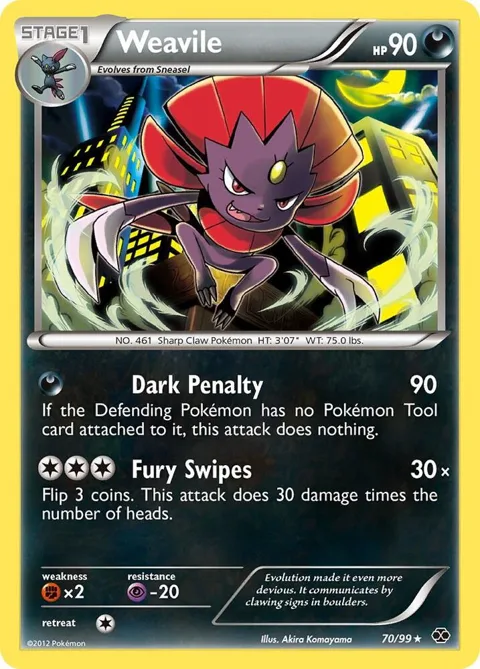 Weavile #70/99 Pokémon card from Next Destinies
