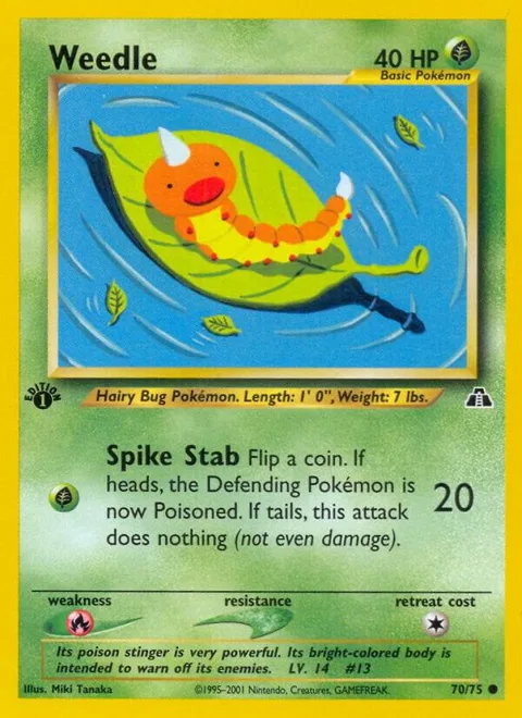 Weedle #70/75 1st Edition Pokémon card from Neo Discovery