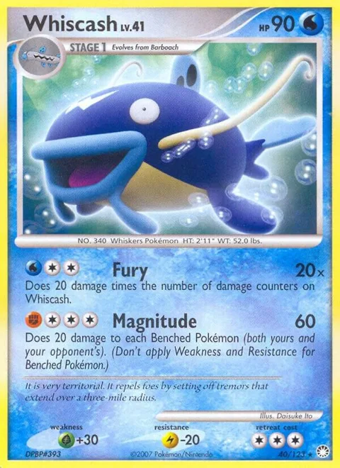 Whiscash #40/123 Reverse Holofoil Pokémon card from Mysterious Treasures
