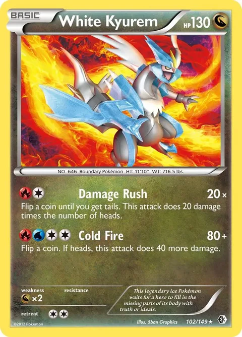 White Kyurem #102/149 Reverse Holofoil Pokémon card from Boundaries Crossed