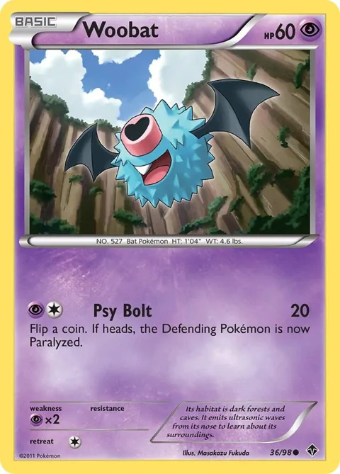 Woobat #36/98 Reverse Holofoil Pokémon card from Emerging Powers