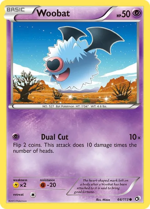 Woobat #64/113 Reverse Holofoil Pokémon card from Legendary Treasures