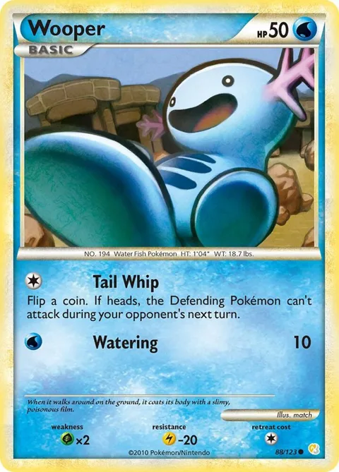 Wooper #88/123 Reverse Holofoil Pokémon card from HeartGold SoulSilver