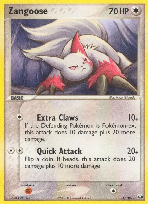 Zangoose #21/106 Pokémon card from EX Emerald