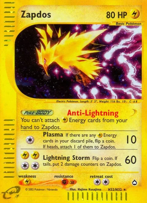 Zapdos H32 #H32/H32 Holofoil Pokémon card from Aquapolis