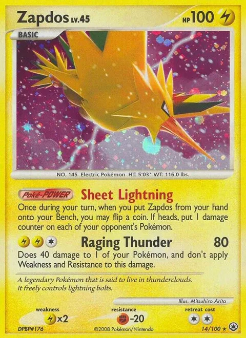 Zapdos #14/100 Reverse Holofoil Pokémon card from Majestic Dawn