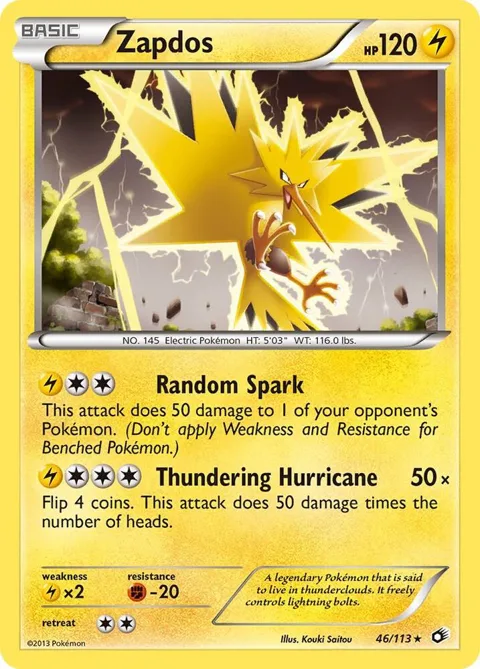 Zapdos #46/113 Holofoil Pokémon card from Legendary Treasures