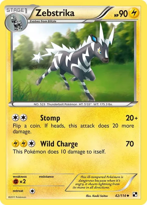 Zebstrika 42 #42/114 Reverse Holofoil Pokémon card from Black and White