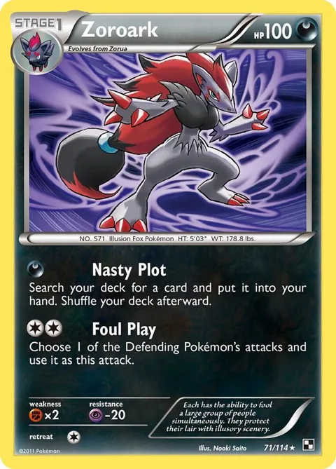 Zoroark #71/114 Reverse Holofoil Pokémon card from Black and White