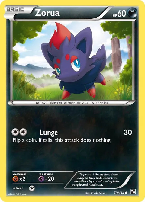 Zorua #70/114 Reverse Holofoil Pokémon card from Black and White