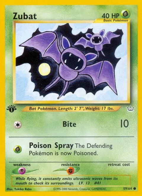 Zubat #59/64 1st Edition Pokémon card from Neo Revelation