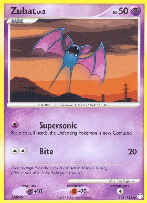 Zubat #108/123 Pokémon card from Mysterious Treasures