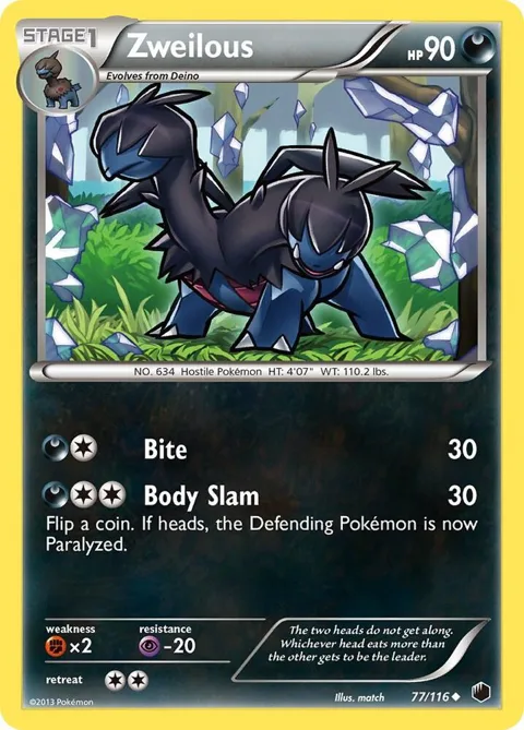 Zweilous #77/116 Pokémon card from Plasma Freeze