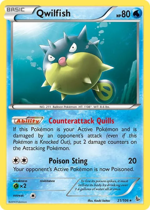 Qwilfish #21/106 Pokémon card from XY - Flashfire