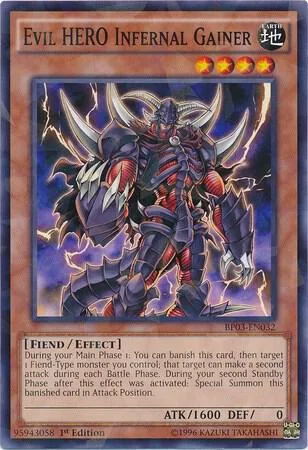 Evil HERO Infernal Gainer Shatterfoil BP03-EN032 Yu-Gi-Oh card from Battle Pack 3: Monster League