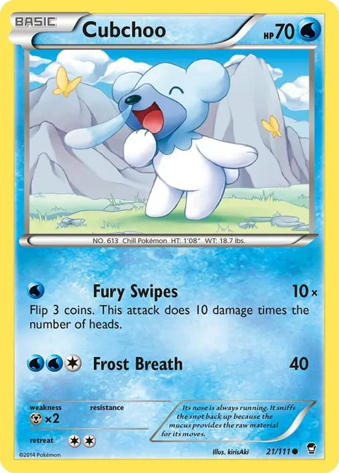 Cubchoo #21/111 Pokémon card from XY - Furious Fists