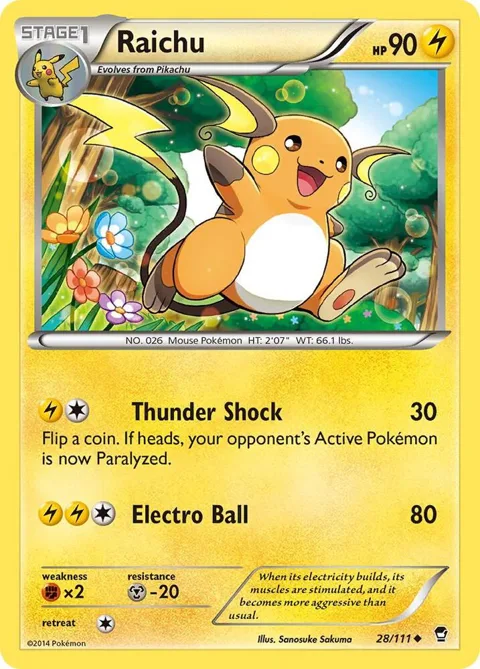 Raichu #28/111 Reverse Holofoil Pokémon card from XY - Furious Fists