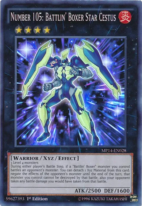 Number 105: Battlin' Boxer Star Cestus MP14-EN028 Unlimited Yu-Gi-Oh card from 2014 Mega-Tins Mega Pack