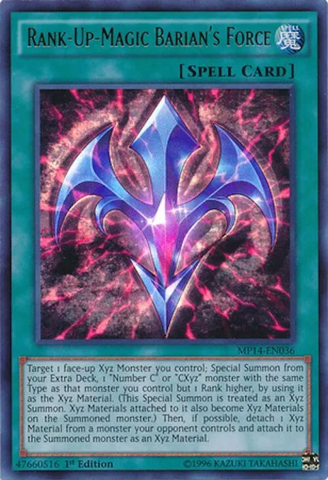 Rank-Up-Magic Barian's Force MP14-EN036 Yu-Gi-Oh card from 2014 Mega-Tins Mega Pack