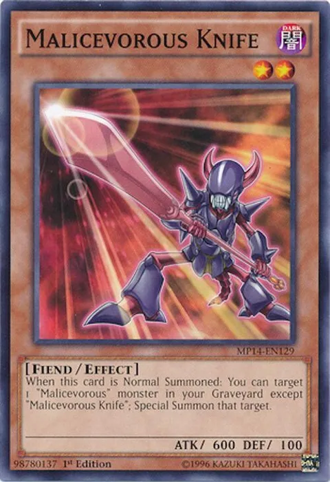 Malicevorous Knife MP14-EN129 Yu-Gi-Oh card from 2014 Mega-Tins Mega Pack