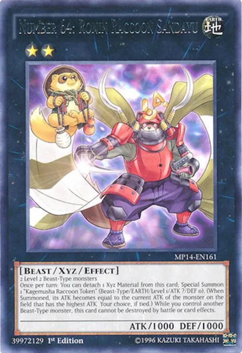 Number 64: Ronin Raccoon Sandayu MP14-EN161 Yu-Gi-Oh card from 2014 Mega-Tins Mega Pack