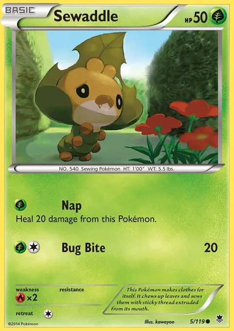 Sewaddle #5/119 Reverse Holofoil Pokémon card from XY - Phantom Forces