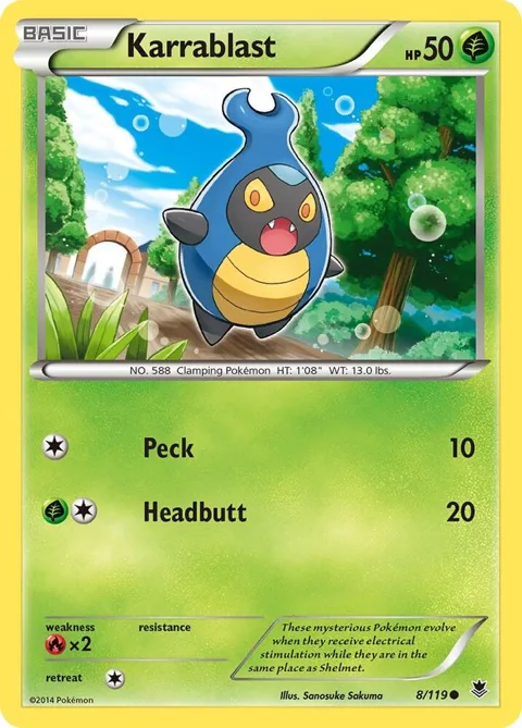 Karrablast #8/119 Reverse Holofoil Pokémon card from XY - Phantom Forces