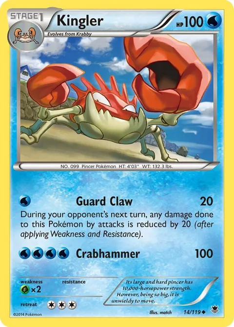 Kingler #14/119 Reverse Holofoil Pokémon card from XY - Phantom Forces
