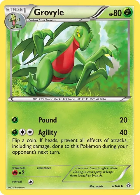 Grovyle #7/160 Reverse Holofoil Pokémon card from XY - Primal Clash