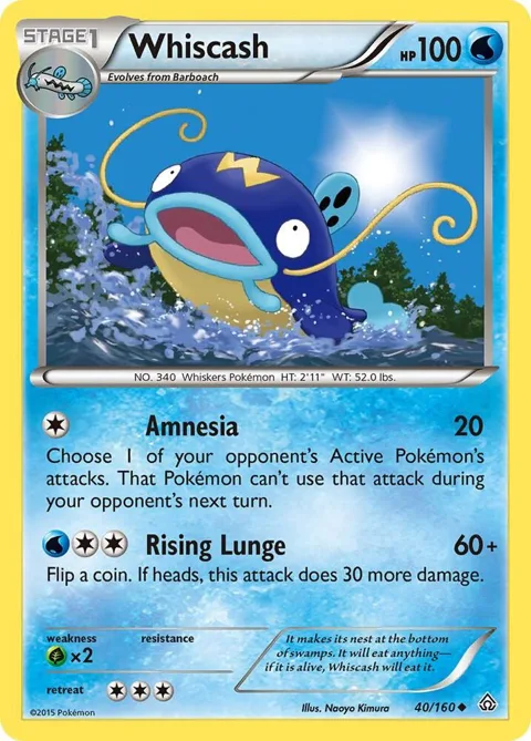 Whiscash #40/160 Reverse Holofoil Pokémon card from XY - Primal Clash