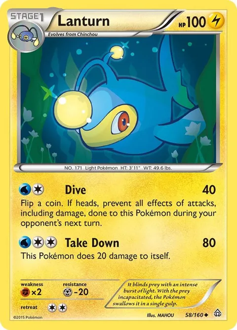 Lanturn #58/160 Reverse Holofoil Pokémon card from XY - Primal Clash