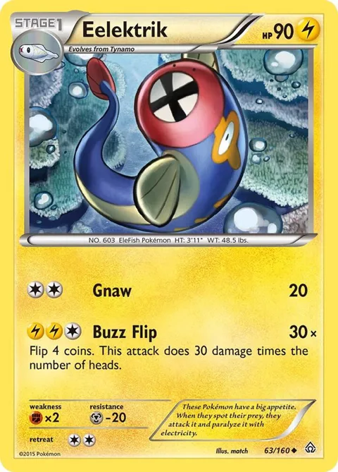 Eelektrik #63/160 Reverse Holofoil Pokémon card from XY - Primal Clash