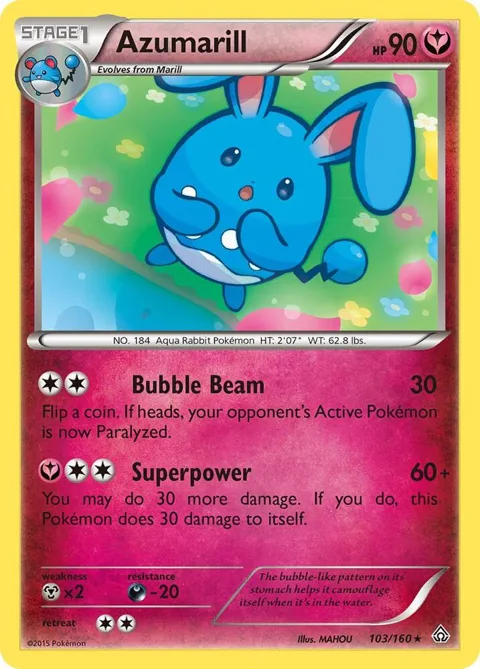 Azumarill #103/160 Reverse Holofoil Pokémon card from XY - Primal Clash