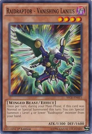 Raidraptor - Vanishing Lanius SECE-EN011 1st Edition Yu-Gi-Oh card from Secrets of Eternity