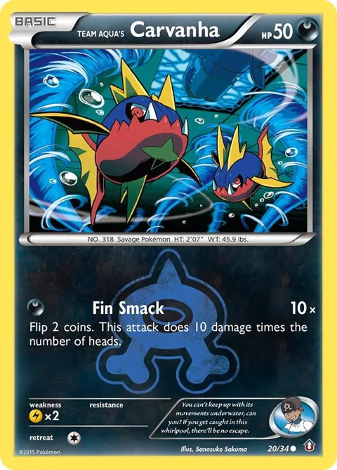 Team Aqua's Carvanha #20/34 Reverse Holofoil Pokémon card from Double Crisis