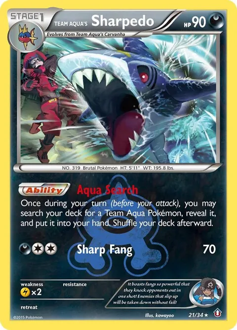 Team Aqua's Sharpedo #21/34 Reverse Holofoil Pokémon card from Double Crisis