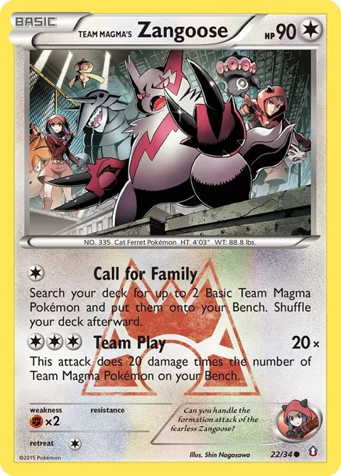 Team Magma's Zangoose #22/34 Reverse Holofoil Pokémon card from Double Crisis