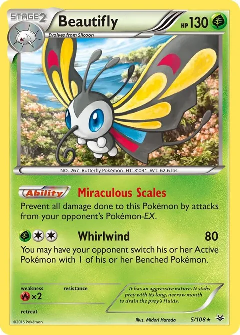 Beautifly #5/108 Holofoil Pokémon card from XY - Roaring Skies
