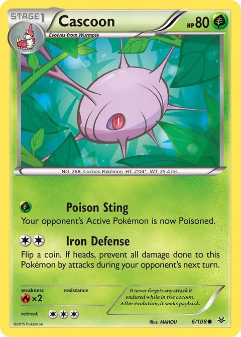 Cascoon #6/108 Reverse Holofoil Pokémon card from XY - Roaring Skies