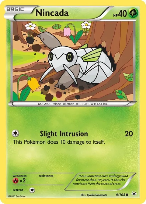 Nincada #9/108 Pokémon card from XY - Roaring Skies