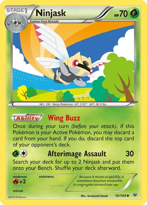 Ninjask #10/108 Reverse Holofoil Pokémon card from XY - Roaring Skies