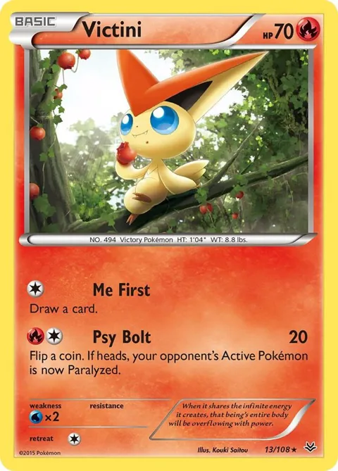 Victini #13/108 Reverse Holofoil Pokémon card from XY - Roaring Skies