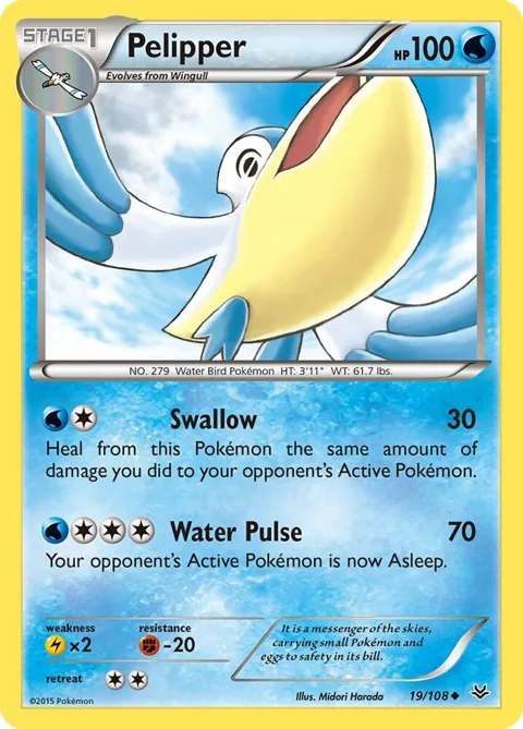 Pelipper #19/108 Reverse Holofoil Pokémon card from XY - Roaring Skies