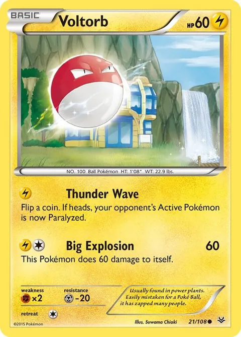 Voltorb #21/108 Reverse Holofoil Pokémon card from XY - Roaring Skies