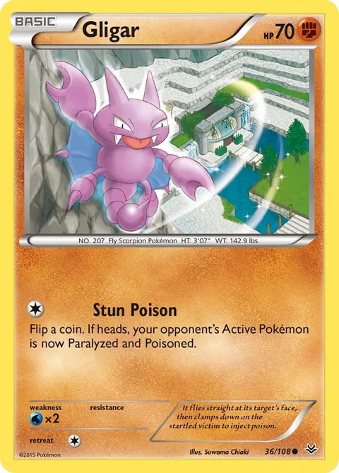 Gligar #36/108 Reverse Holofoil Pokémon card from XY - Roaring Skies